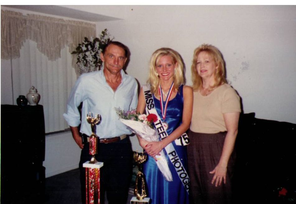 Carey's Parent's - Carey stands with her Mother and Father after winning a beauty contest