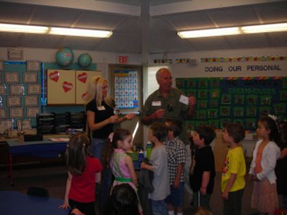 Carey teaching Children - Macomb County Commissioner Carey Torrice teaching children about becoming a private eye during career day