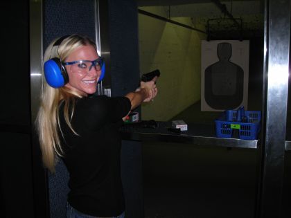 Carey at Target Sports - Carey Torrice practicing her marksmanship! Carey is a life NRA member and promotes gun safety for children.